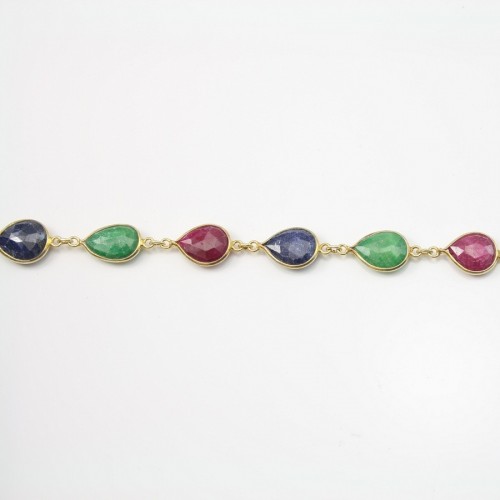 Pierre traitée avec 2 anneaux couleur rubis sertie sur argent goutte facettée 10x14mm x 1pc