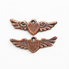 Breloque coeur & ailes cuivre 23x8mm x 2pcs