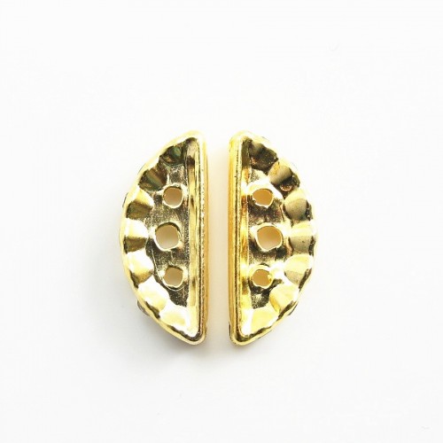 Barrette 3 trous & zircon dorée 8x19mm x 2pcs