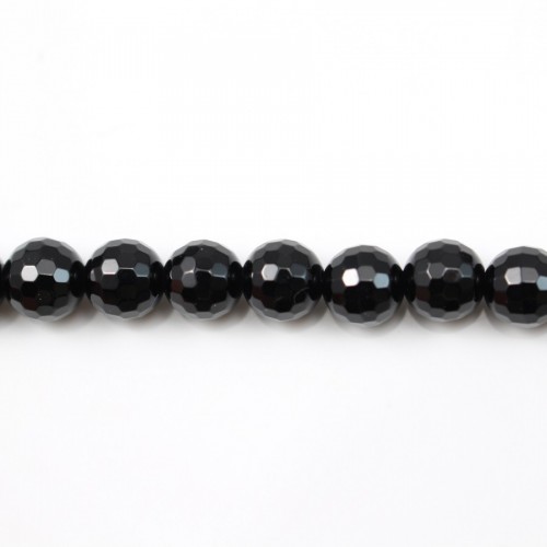 Onyx noir, ronde facette, 8mm x 40cm