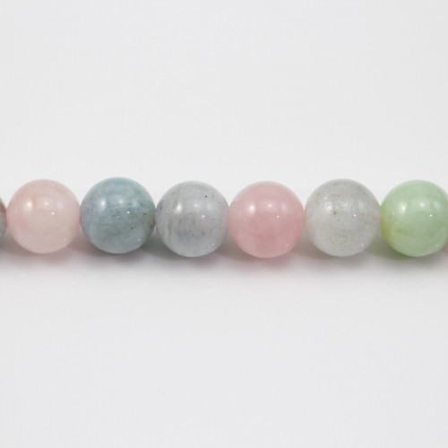 Morganite & Aigue marine, multicolore, ronde, 10mm x 40cm