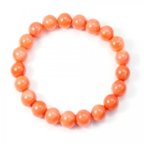 Bracelet bambou de  mer teinte orange pêche Boule Ronde 10 MM