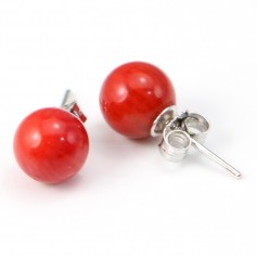 Boucles d'oreilles :  bambou de mer teinté rouge & argent 925 8.5 mm x 2pcs 