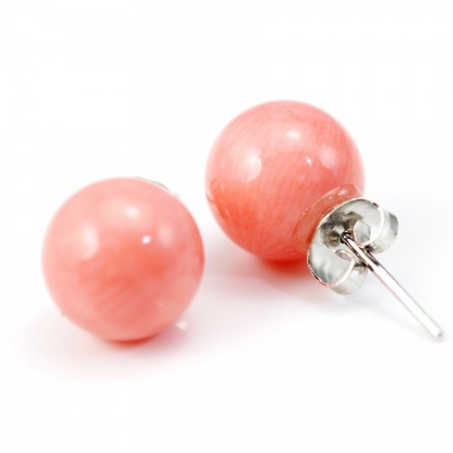 Boucles d'oreilles :  bambou de mer teinté rose & argent 925 8mm x 2pcs