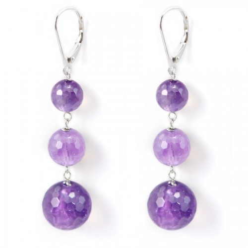 Boucles d'oreilles argent 925  Dormeuse  amethyste 3 boucle x 2pcs