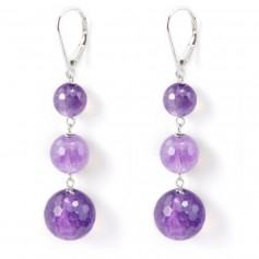 Boucles d'oreilles argent 925  Dormeuse  amethyste 3 boucle x 2pcs