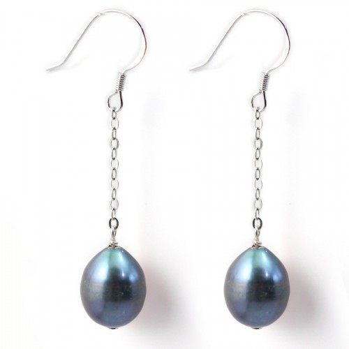 Boucles d'oreilles en argent 925 perle d'eau douce noire
