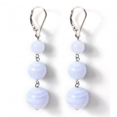Boucle d'oreille argent 925  Dormeuse  calcedoine  3 boucle x 2pcs