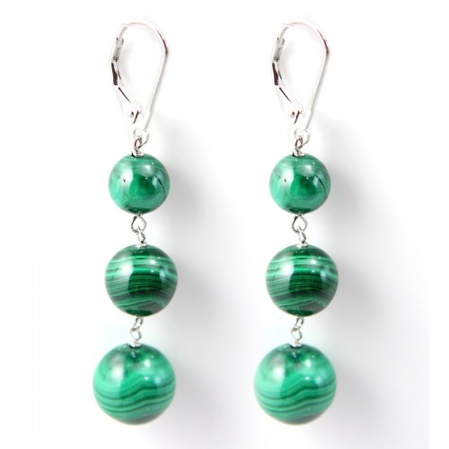 Boucle d'oreille argent 925 dormeuse malachite x 2pcs