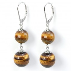 Boucle d'oreille argent 925  oeil de tigre 2 boules  x 2pcs  