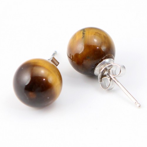 Boucle d'oreille argent 925 l'oeil de tigre 10mm x 2pcs