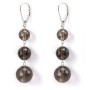 Boucles d'oreilles argent 925  quartz fume 3 boules x 2pcs  