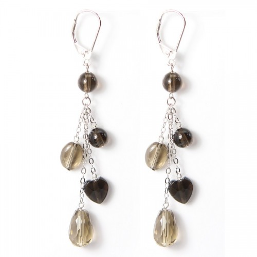 Boucles d’oreilles argent 925 Quartez fume  x 2pcs