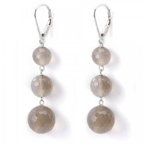 Boucle d'oreille argent 925 agate grise x 2pcs