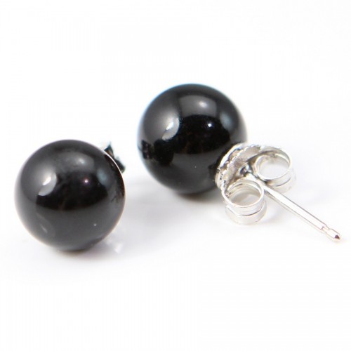 Boucles d'oreilles argent 925 agate noir 8mm  x 2pcs 