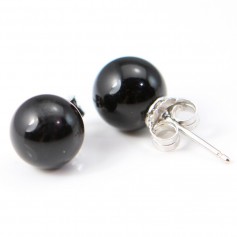 Boucle d'oreille argent 925 agate noir 8mm  x 2 st 