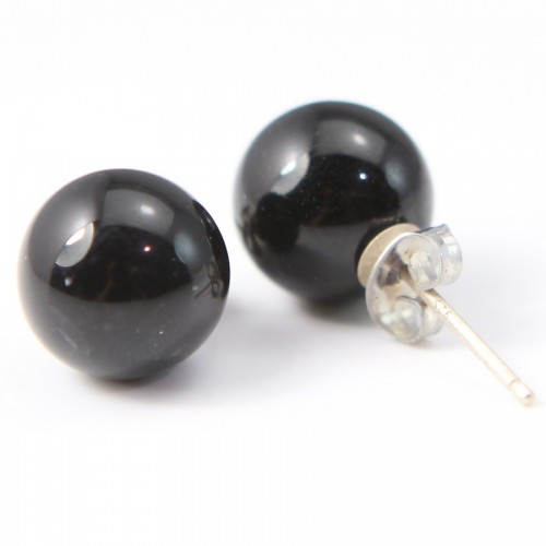 Boucle d'oreille argent 925 agate noir 10mm x 2pcs 