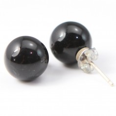 Boucle d'oreille argent 925 agate noir 10mm x 2pcs 
