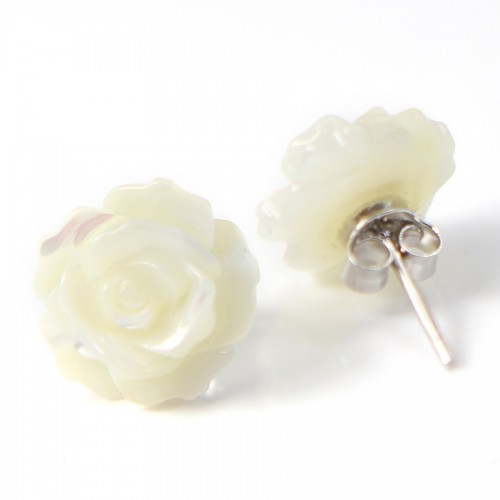 Boucles d'oreilles : nacre blanc en  fleur & argent 925 12mm x 2pcs 