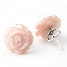Boucle d'oreille argent 925 nacre rose en fleur 12mm  x 2 st 