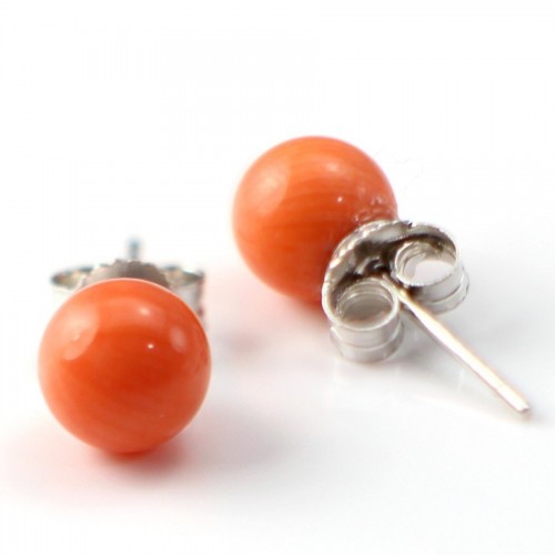 Boucle d'oreille argent 925 bamboo de mer teinte saumon 6mm x 2pcs 