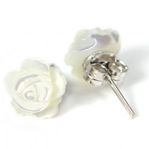 Earring : white shell  flower & silver 925 8mm x 2pcs