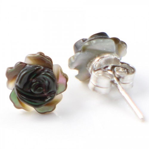 Earring  silver 925 gray shell 8mm x 2pcs