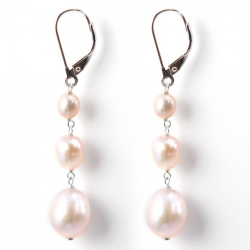 Earring silver925  freshwater pearl 3 boule 