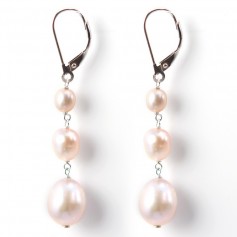 Earring silver925  freshwater pearl 3 boule 