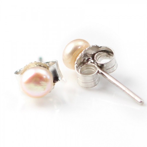 Boucle d'oreille argent 925 perle d'eau douce rose 4mm x 2pcs