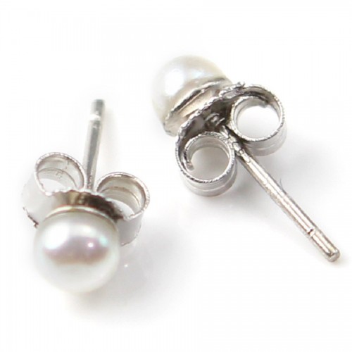 Boucles d'oreilles argent 925 perle d'eau douce 4MM x 2pcs