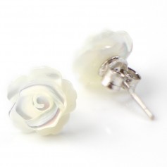 Boucle d'oreille argent 925 nacre en fleur 10mm x 2pcs