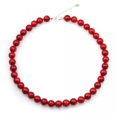 COLLIER SIMPLE BAMBOO MER TEINTE ROUGE ROND 11MM FERMOIR EN ARG925 