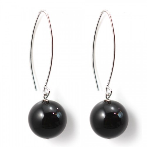 Boucle d'oreille argent 925 agate noir 12mm x 2 st 