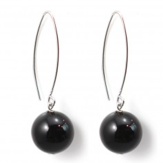 Boucles d'oreilles argent 925 agate noir 12mm x 2pcs 