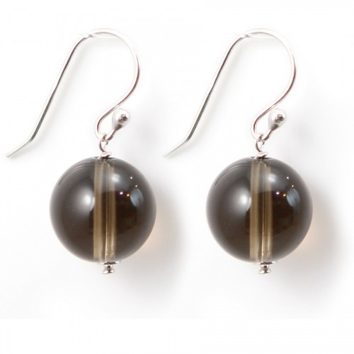 Earring silver 925 smoky quartez 12mm  x 2pcs 