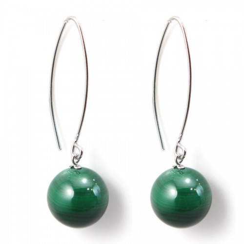 Boucle d'oreille argent 925  Malachite 12mm x 2pcs 