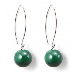 Boucle d'oreille argent 925  Malachite 12mm x 2pcs 