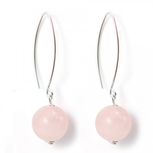Boucle d'oreille argent 925 quartez rose rond x 2 st