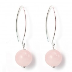 Boucle d'oreille argent 925 quartez rose rond x 2pcs