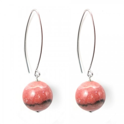 Boucle d'oreille argent 925 rhodochrosite 12mm x 2 st 