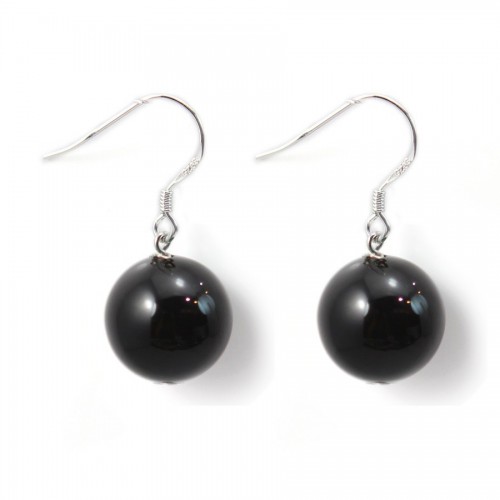 Earring silver 925 black agate 12mm x 2pcs 
