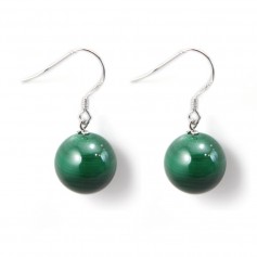 Earring silver 925 malachite 12mm x 2pcs