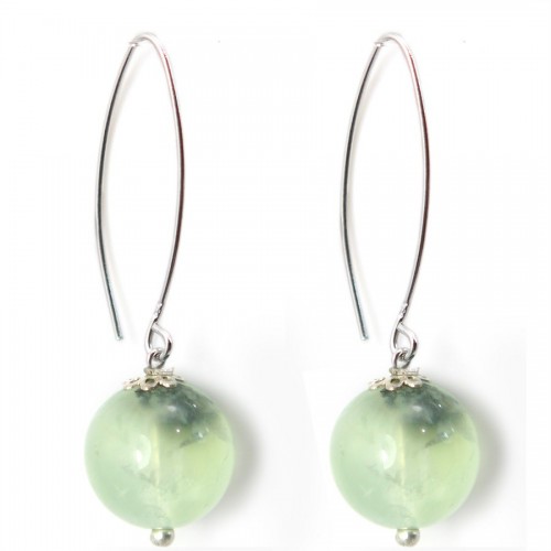Boucle d'oreille argent 925 prehnite 12mm x 2 st 