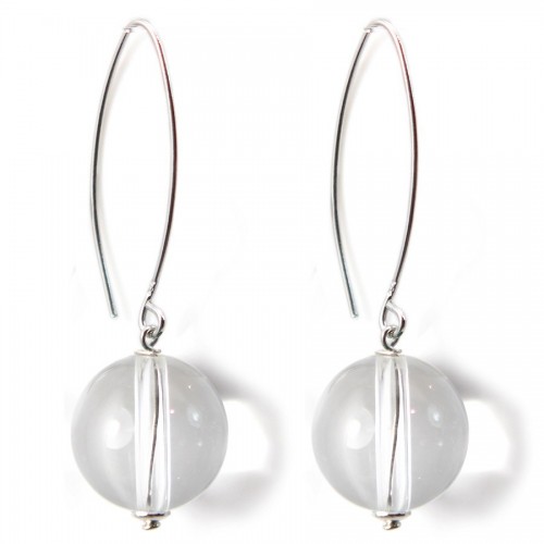 Boucles d'oreilles argent 925 cristal de roche 12mm x 2pcs 