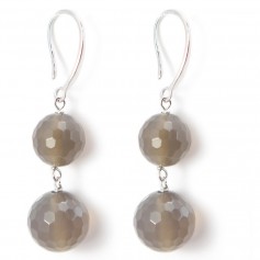 Boucles d'oreilles argent 925 2 boule  Agate grise x 2pcs