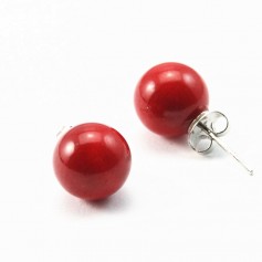 Boucles d'oreilles bamboo de mer teinte rouge10mm x 2pcs
