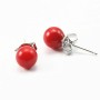 Boucles d'oreilles :  bambou de mer teinté rouge & argent 925 6mm x 2pcs 