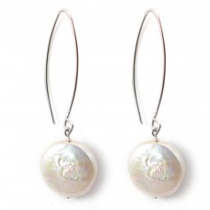Earring White Freshwater Pearl Flat Round 