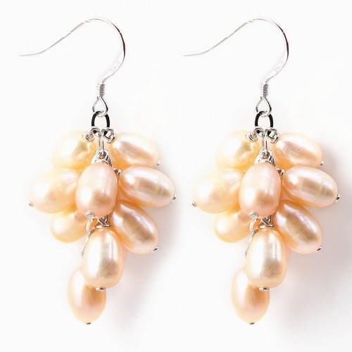 Earring  silver 925 salmon pearl freshwater in grape shape x 2pcs